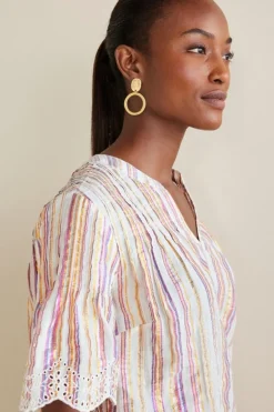 Soft Surroundings Ciel Metallic Stripe Eyelet Top MultiMetallicStripe