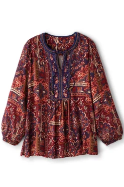 Online Soft Surroundings Cindra Embroidered Gauze Tunic RivieraPatchworkBurgund