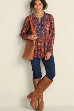 Online Soft Surroundings Cindra Embroidered Gauze Tunic RivieraPatchworkBurgund