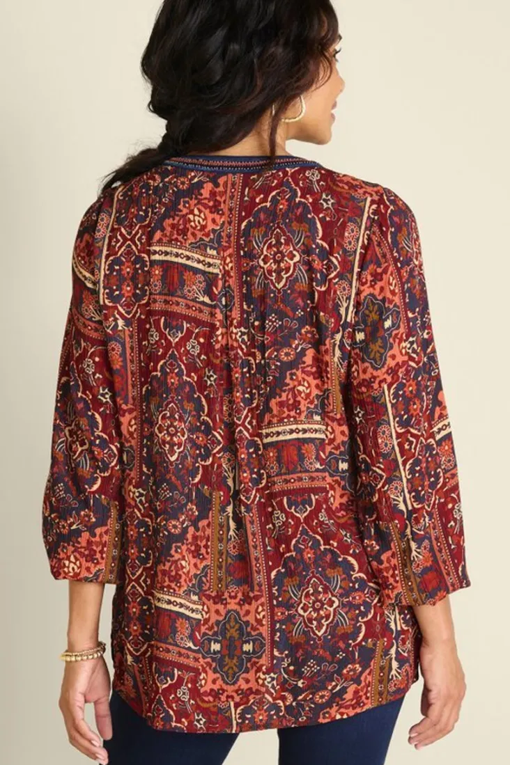 Online Soft Surroundings Cindra Embroidered Gauze Tunic RivieraPatchworkBurgund