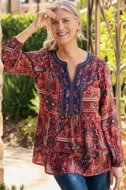Online Soft Surroundings Cindra Embroidered Gauze Tunic RivieraPatchworkBurgund