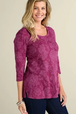 Best Soft Surroundings Clarette Jacquard 3/4 Sleeve Tunic SilhouetteFloral