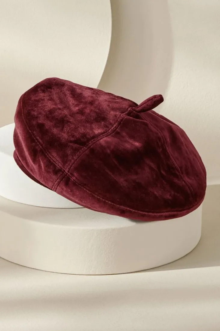 Soft Surroundings Colette Velvet Beret Wine