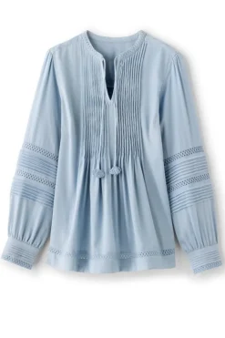 Outlet Soft Surroundings Connie Lace Trim Crepe Top BlueFog
