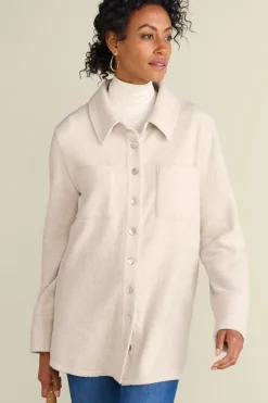 Outlet Soft Surroundings Cozy Boyfriend Shirt SoftTaupeHeather