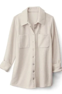 Outlet Soft Surroundings Cozy Boyfriend Shirt SoftTaupeHeather