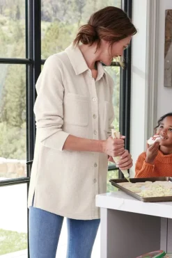 Outlet Soft Surroundings Cozy Boyfriend Shirt SoftTaupeHeather