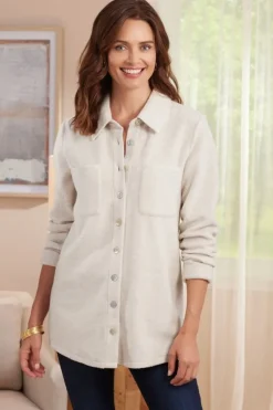 Outlet Soft Surroundings Cozy Boyfriend Shirt SoftTaupeHeather