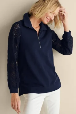 Online Soft Surroundings Crochet Sleeve French Terry Tunic