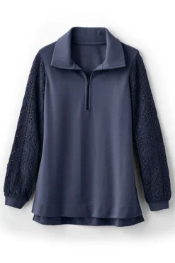 Online Soft Surroundings Crochet Sleeve French Terry Tunic