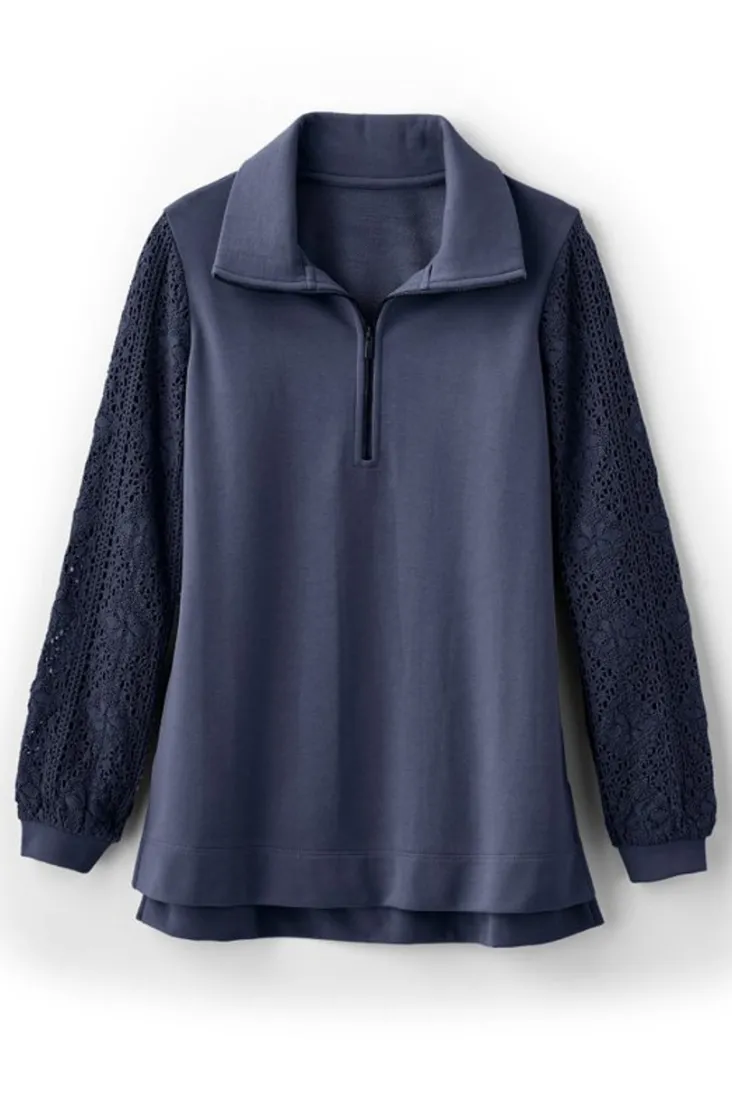 Online Soft Surroundings Crochet Sleeve French Terry Tunic