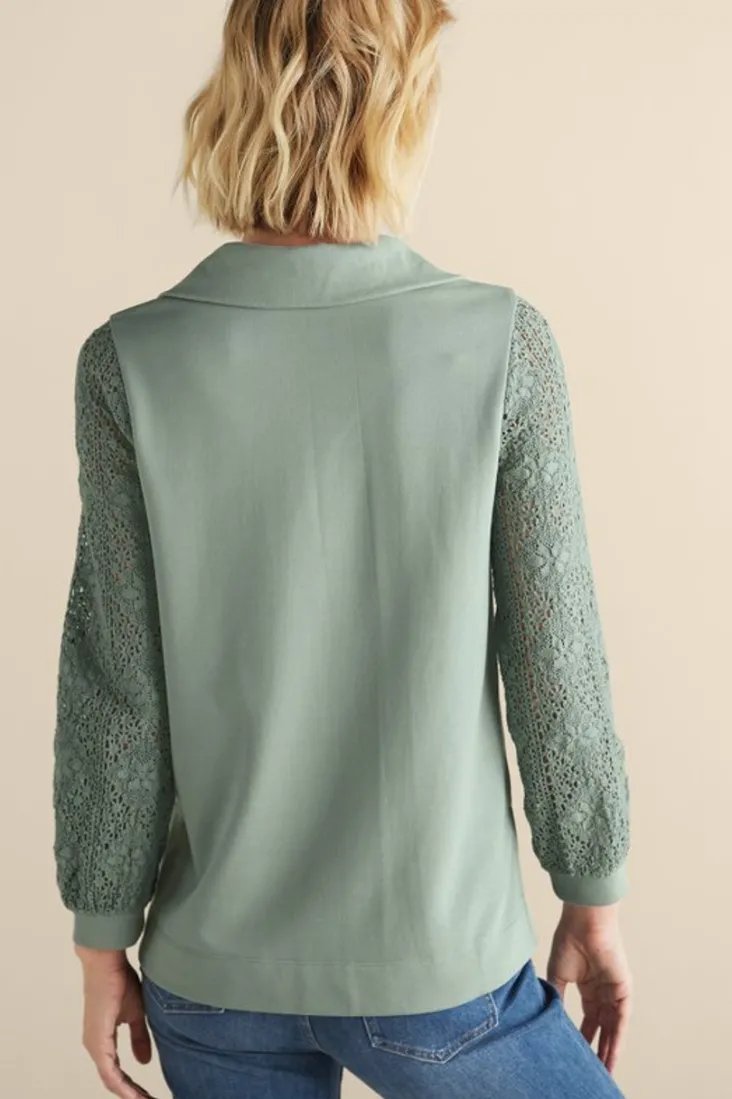 Online Soft Surroundings Crochet Sleeve French Terry Tunic