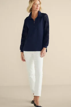 Online Soft Surroundings Crochet Sleeve French Terry Tunic