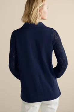 Online Soft Surroundings Crochet Sleeve French Terry Tunic