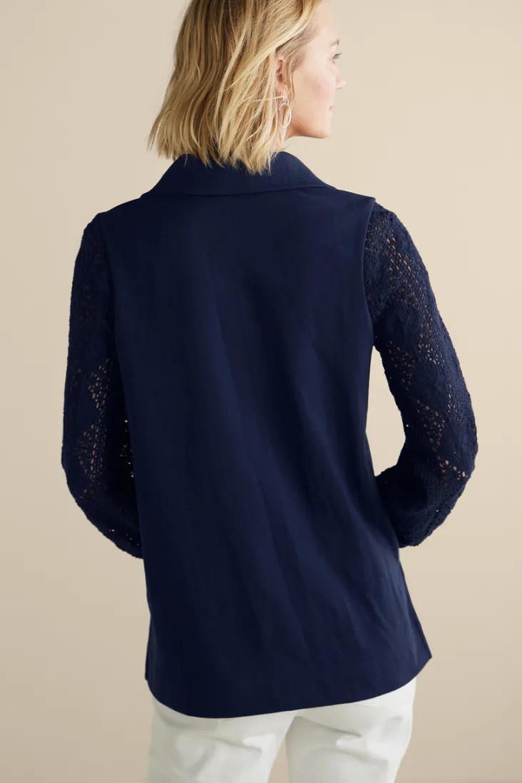 Online Soft Surroundings Crochet Sleeve French Terry Tunic
