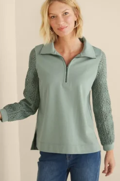 Online Soft Surroundings Crochet Sleeve French Terry Tunic
