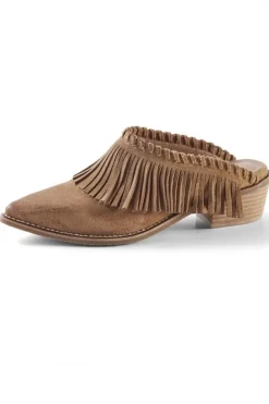 Sale Soft Surroundings Dabney Fringe Suede Mules Taupe