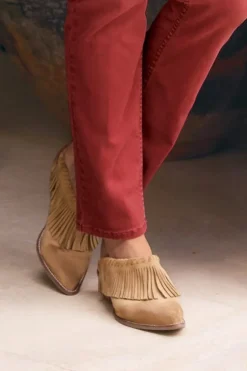Sale Soft Surroundings Dabney Fringe Suede Mules Taupe