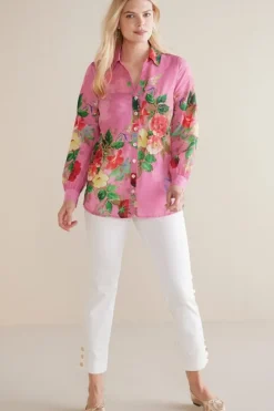 Discount Soft Surroundings Danica Embellished Shirt Red/PinkFloral
