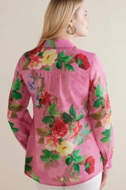 Discount Soft Surroundings Danica Embellished Shirt Red/PinkFloral