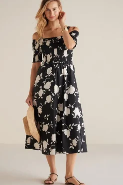 New Soft Surroundings Divani Dress BlackWhiteFloral