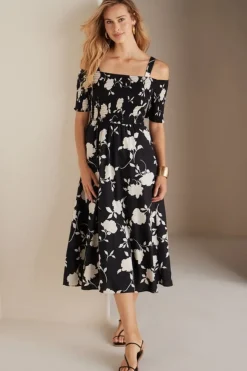 New Soft Surroundings Divani Dress BlackWhiteFloral