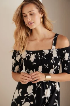 New Soft Surroundings Divani Dress BlackWhiteFloral