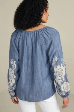 Online Soft Surroundings Diya Embroidered Tencel™ Peasant Top MediumWash