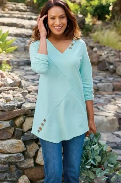 Outlet Soft Surroundings Dove French Terry Asymmetrical Tunic PastelTurquoise