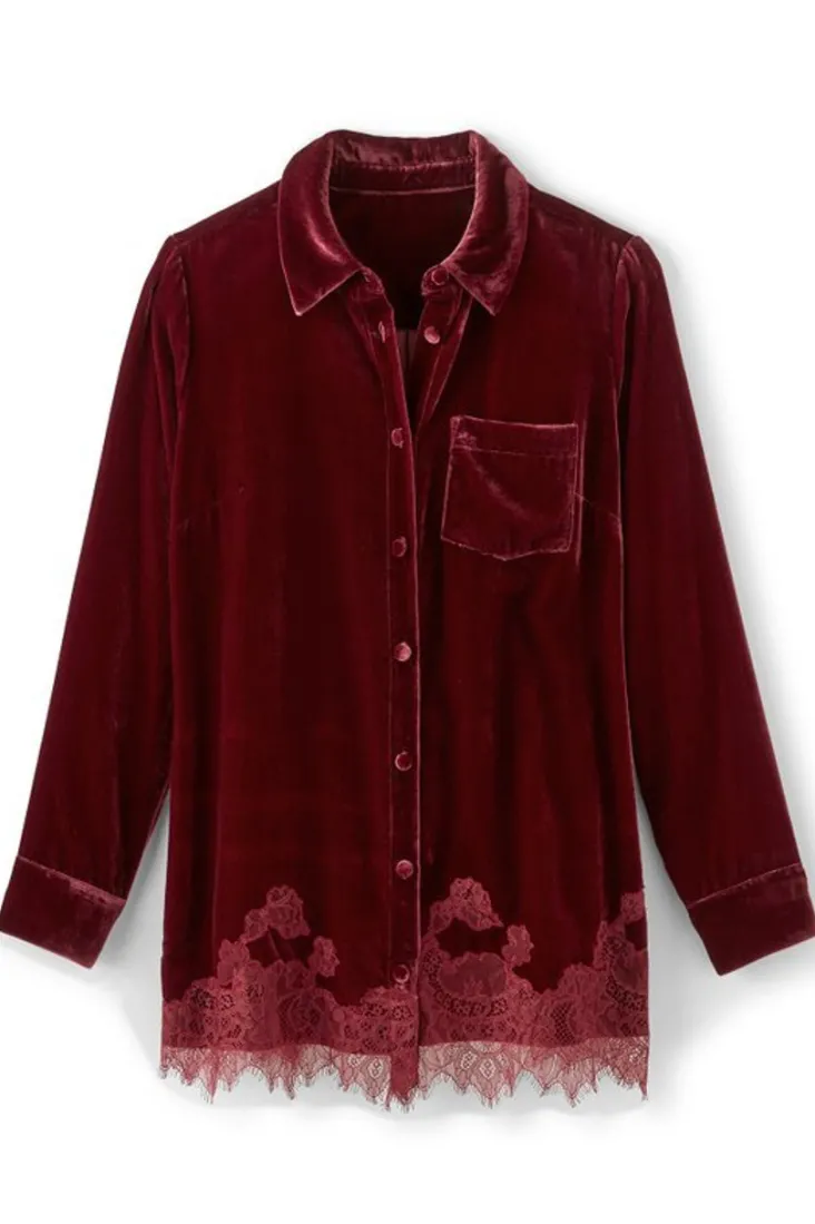 Soft Surroundings Eden Velvet and Lace Shirt