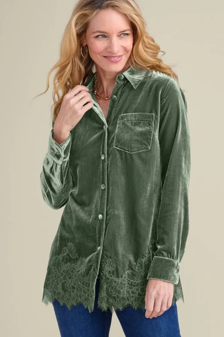 Soft Surroundings Eden Velvet and Lace Shirt