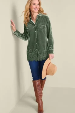 Soft Surroundings Eden Velvet and Lace Shirt