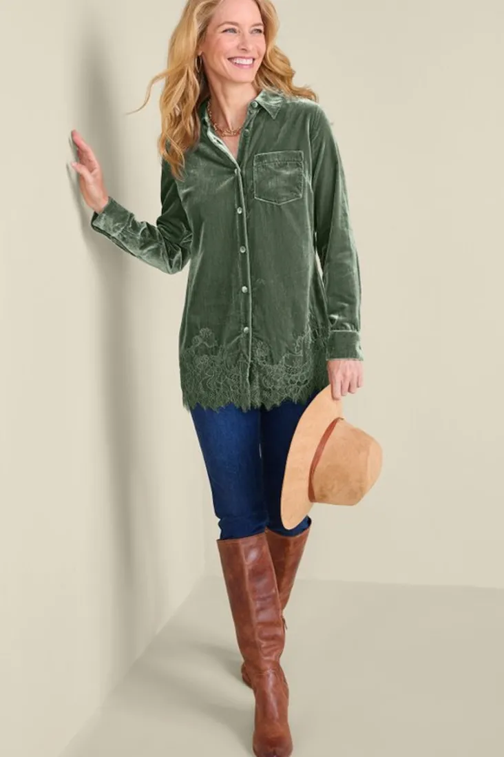 Soft Surroundings Eden Velvet and Lace Shirt