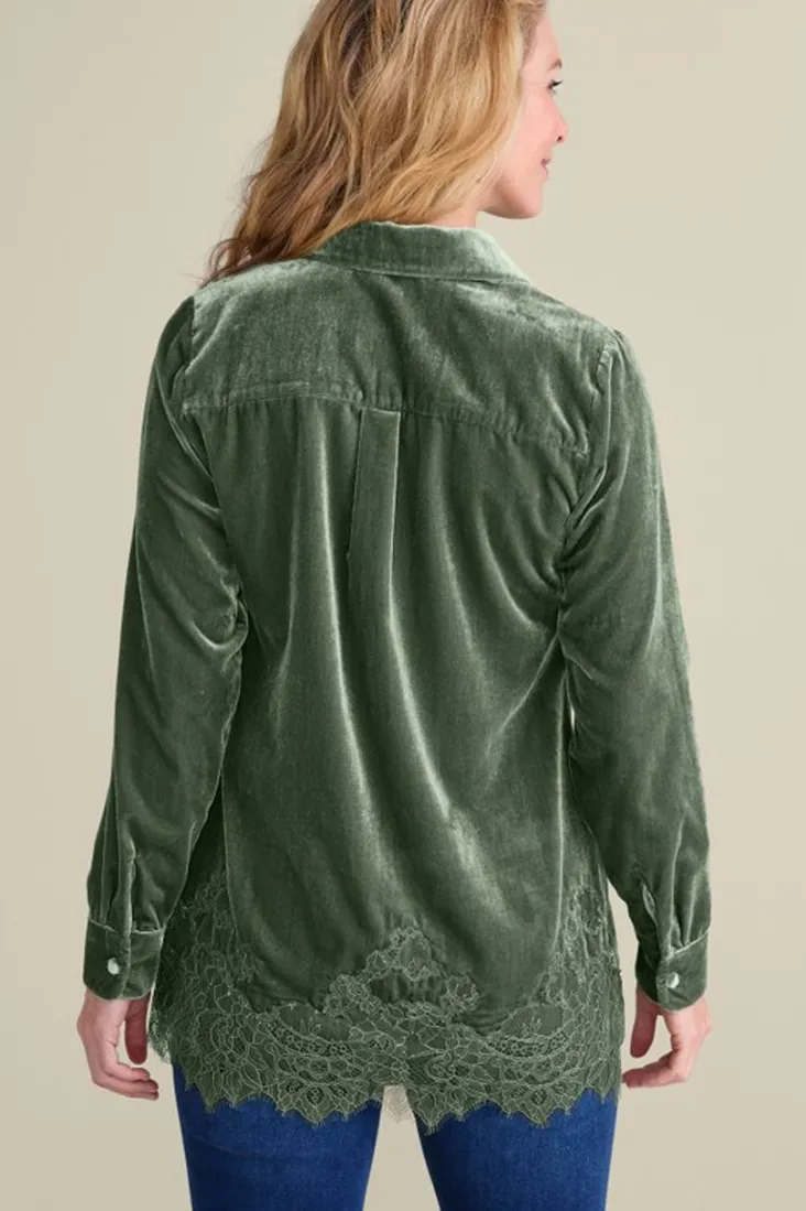 Soft Surroundings Eden Velvet and Lace Shirt