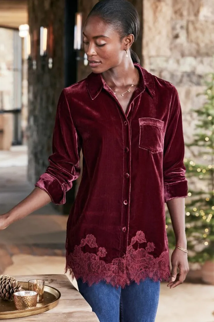 Soft Surroundings Eden Velvet and Lace Shirt