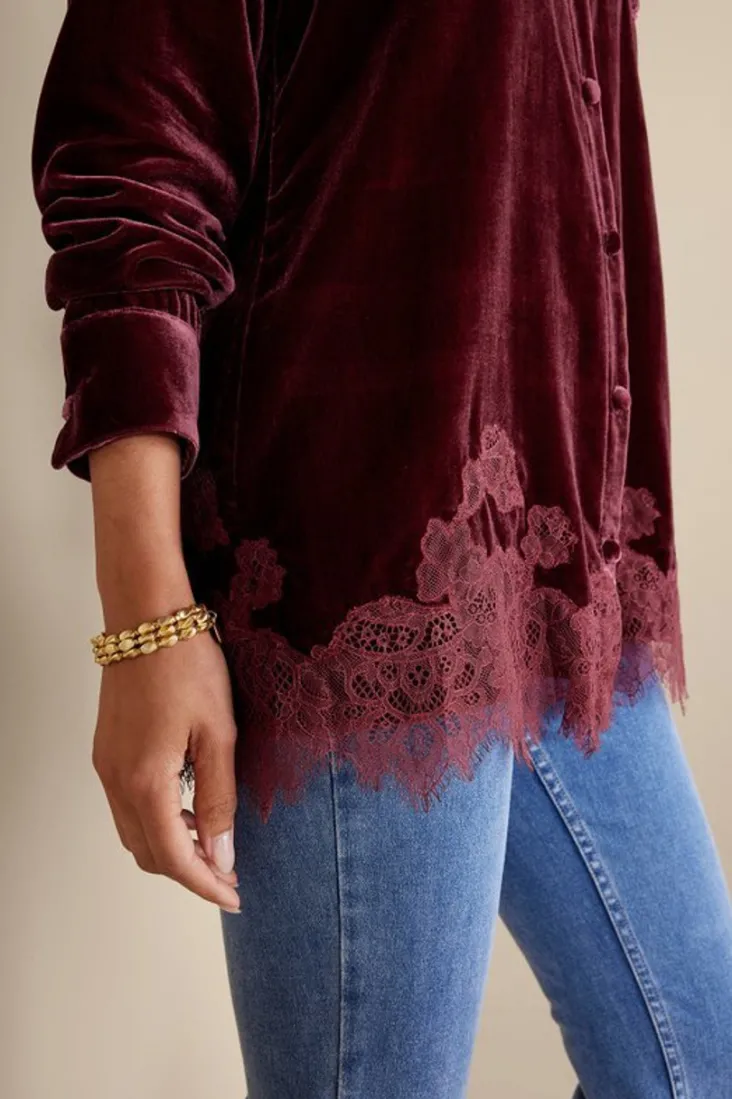 Soft Surroundings Eden Velvet and Lace Shirt