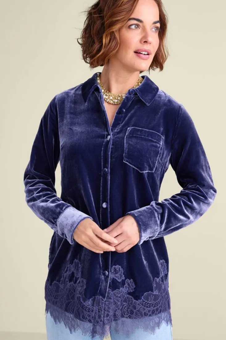 Soft Surroundings Eden Velvet and Lace Shirt
