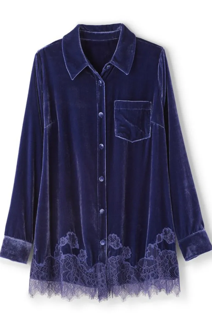 Soft Surroundings Eden Velvet and Lace Shirt