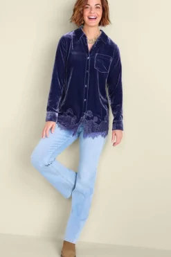 Soft Surroundings Eden Velvet and Lace Shirt