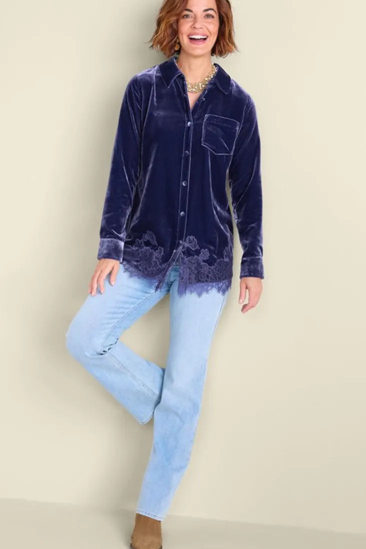 Soft Surroundings Eden Velvet and Lace Shirt