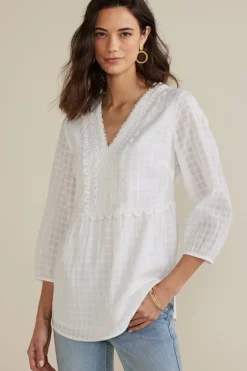 Best Soft Surroundings Elodie Windowpane Gauze Top Navy