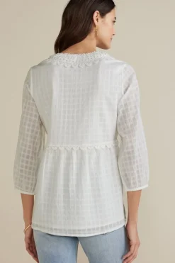 Best Soft Surroundings Elodie Windowpane Gauze Top Navy