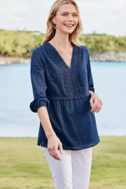 Best Soft Surroundings Elodie Windowpane Gauze Top Navy