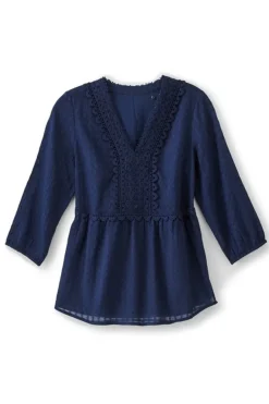 Best Soft Surroundings Elodie Windowpane Gauze Top Navy
