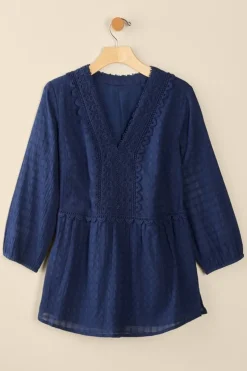 Best Soft Surroundings Elodie Windowpane Gauze Top Navy