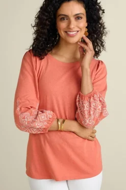 Best Soft Surroundings Embroidered Parisian Poet Top ApricotBrandy
