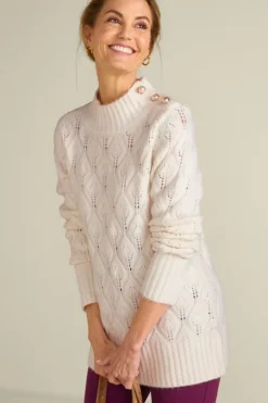 Sale Soft Surroundings Ensley Button Sweater Tunic IvoryPearl