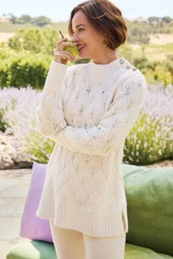 Sale Soft Surroundings Ensley Button Sweater Tunic IvoryPearl