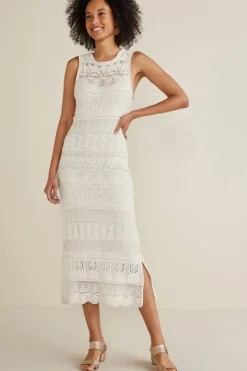 Best Soft Surroundings Erica Crochet Midi Dress AntiqueWhite