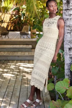 Best Soft Surroundings Erica Crochet Midi Dress AntiqueWhite